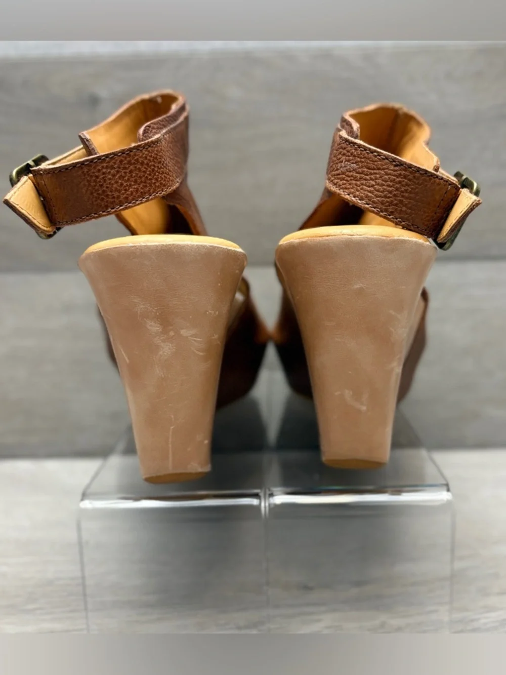 Kork-Ease Berit Brown Leather Peep-Toe Wedge Sandals with Slingback Strap 8 - Picture 2 of 12